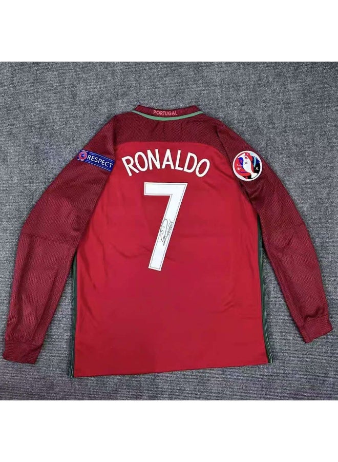 Ronaldo توقيع ريترو بأكمام طويلة لكرة القدم جيرسي #7 رونالدو ريترو بأكمام طويلة لكرة القدم جيرسي هدية للجماهير والأصدقاء - Image 1